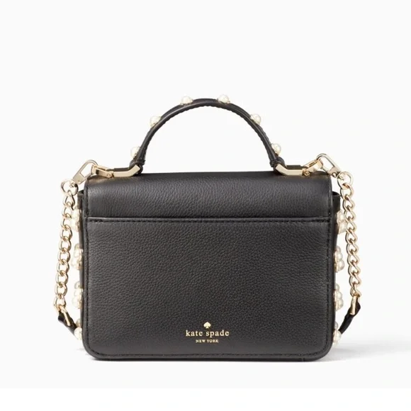 KATE SPADE Black Glitter Leather Serrano Place Pearl Mini Satchel Crossbody Bag